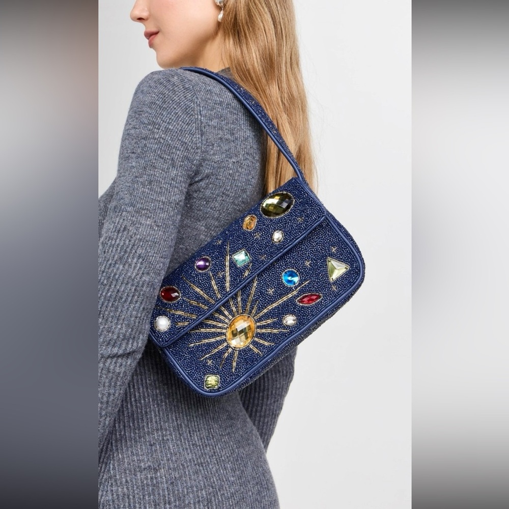 πΊπHPππΊ NWT Staud Beaded Tommy Shoulder Bag Navy Celestial π Rare π - Picture 11 of 16